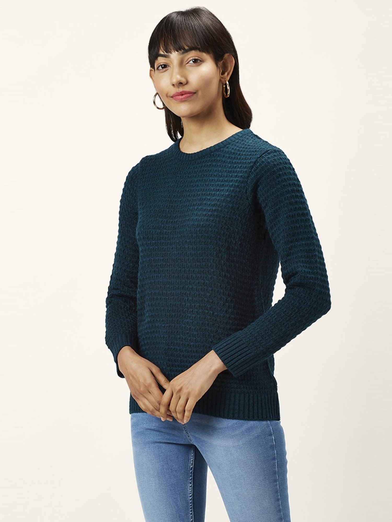 Honey by Pantaloons Blue Self Pattern Sweater