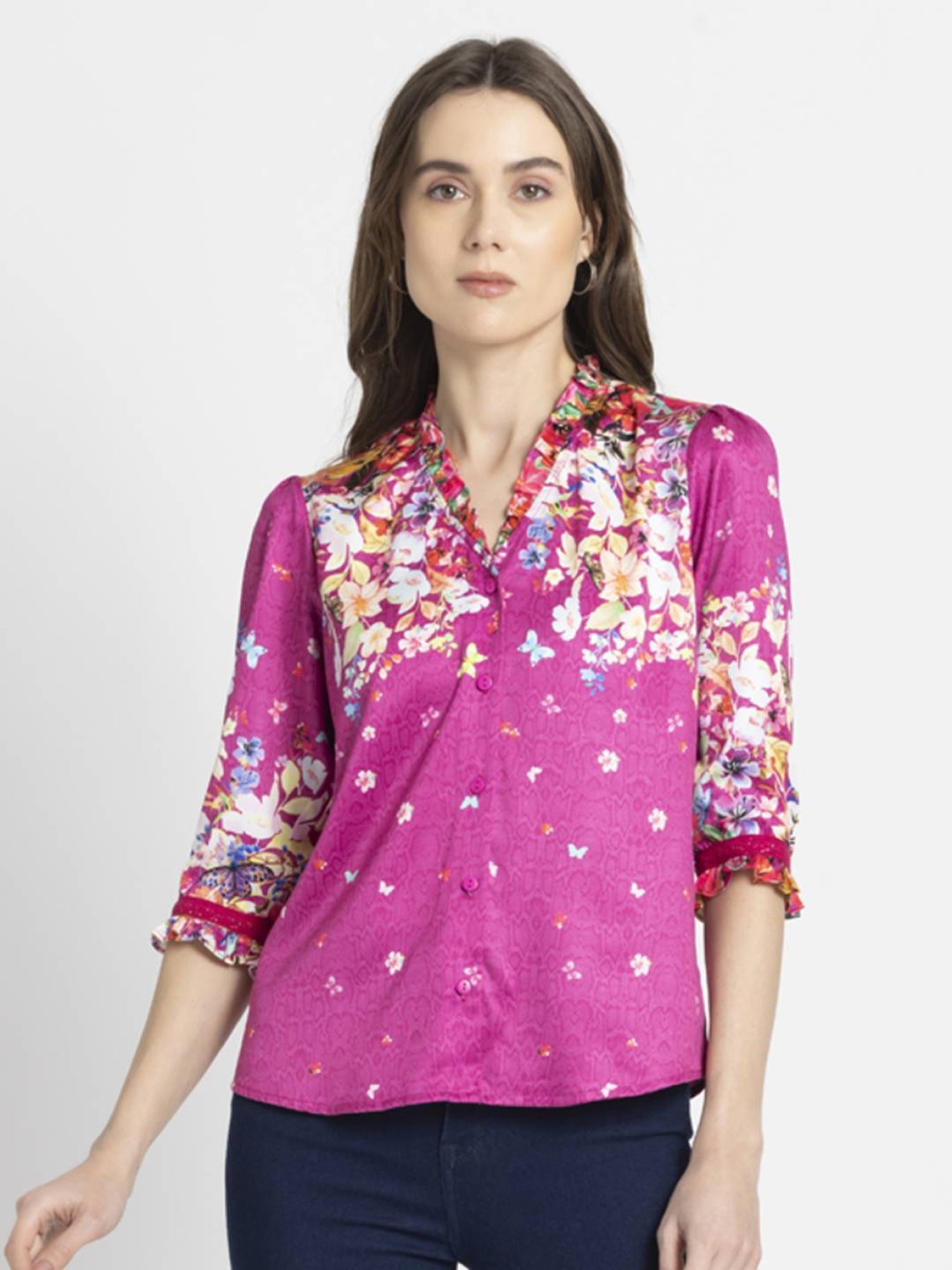 SHAYE Pink Floral Print Top