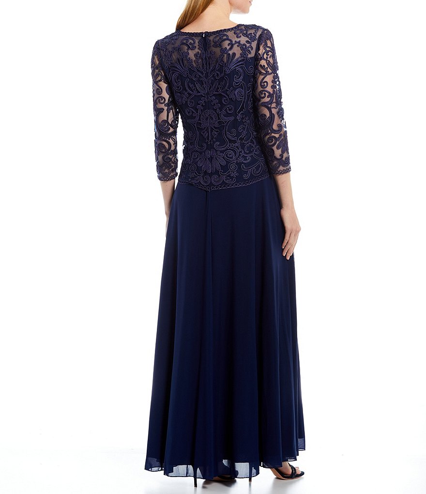 Soulmates V-Neck 3/4 Sleeve Lace Bodice A-Line Gown