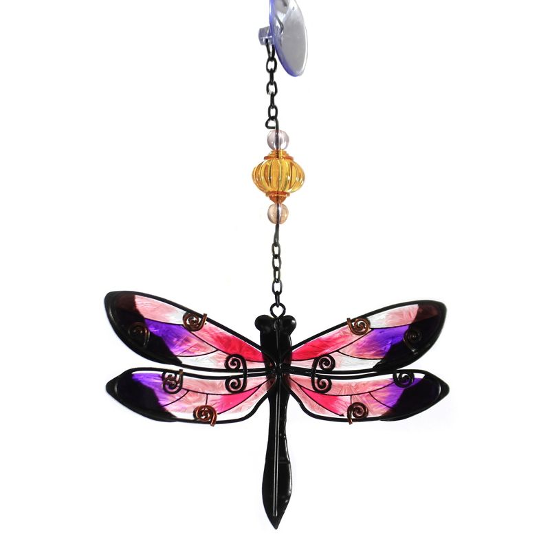 Home & Garden 10.0" Pink Dragonfly Sun Catcher Stain Glass Effect Regal Art & Gift  -  Stained Glass And Suncatchers