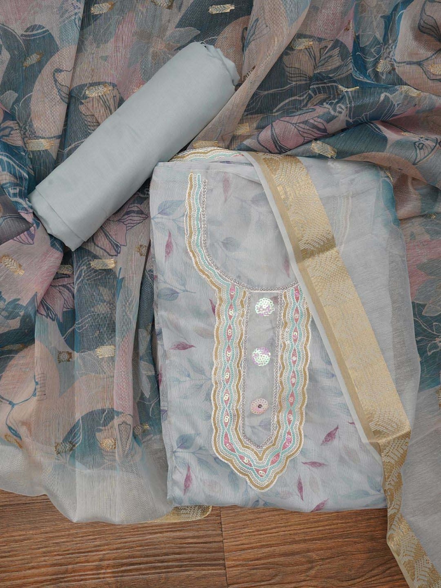 Jaipur Kurti Grey Embellished Unstitched Dress Material