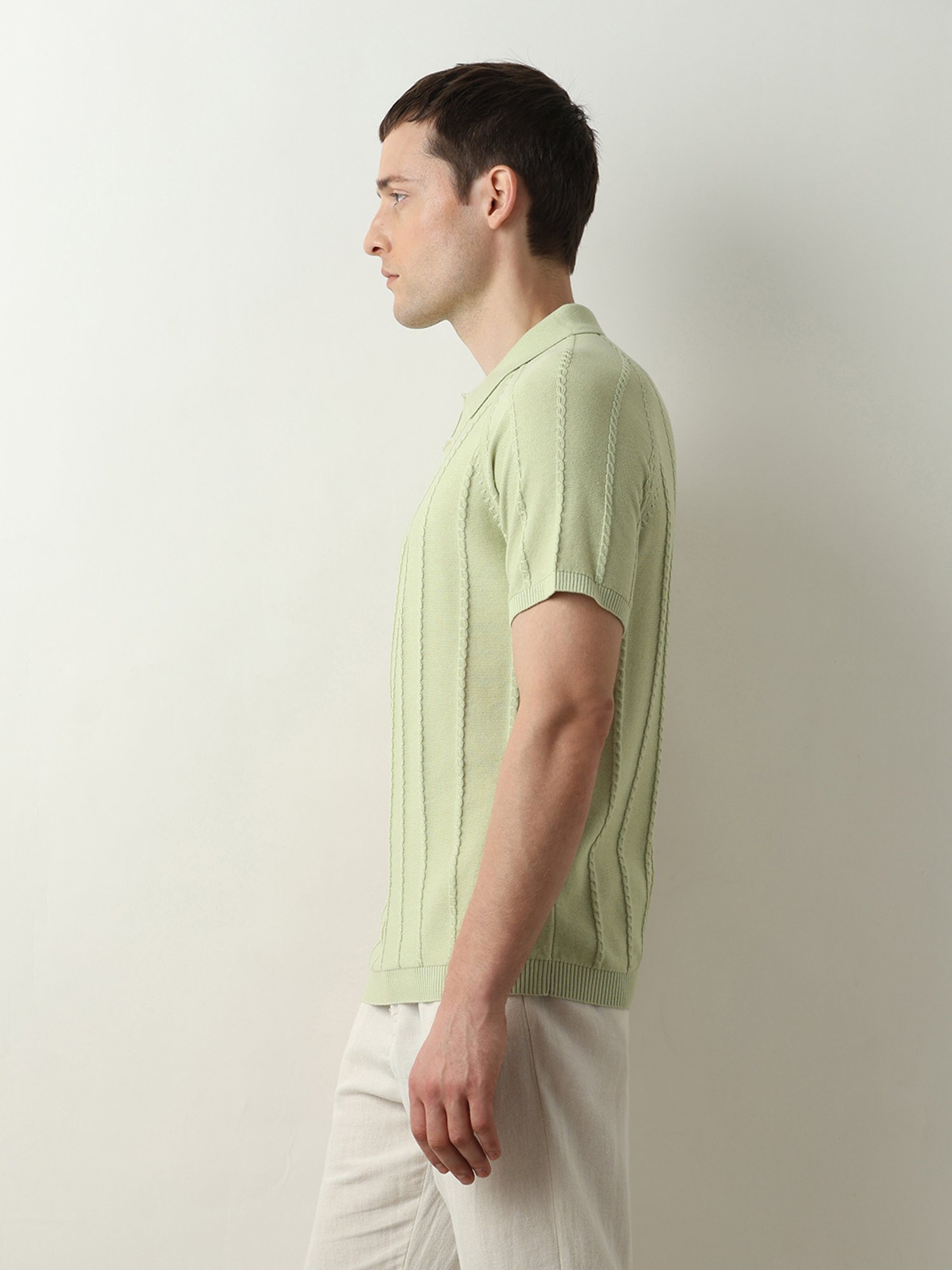 SELECTED HOMME Green Slim Fit Self Design Cotton Polo T-Shirt