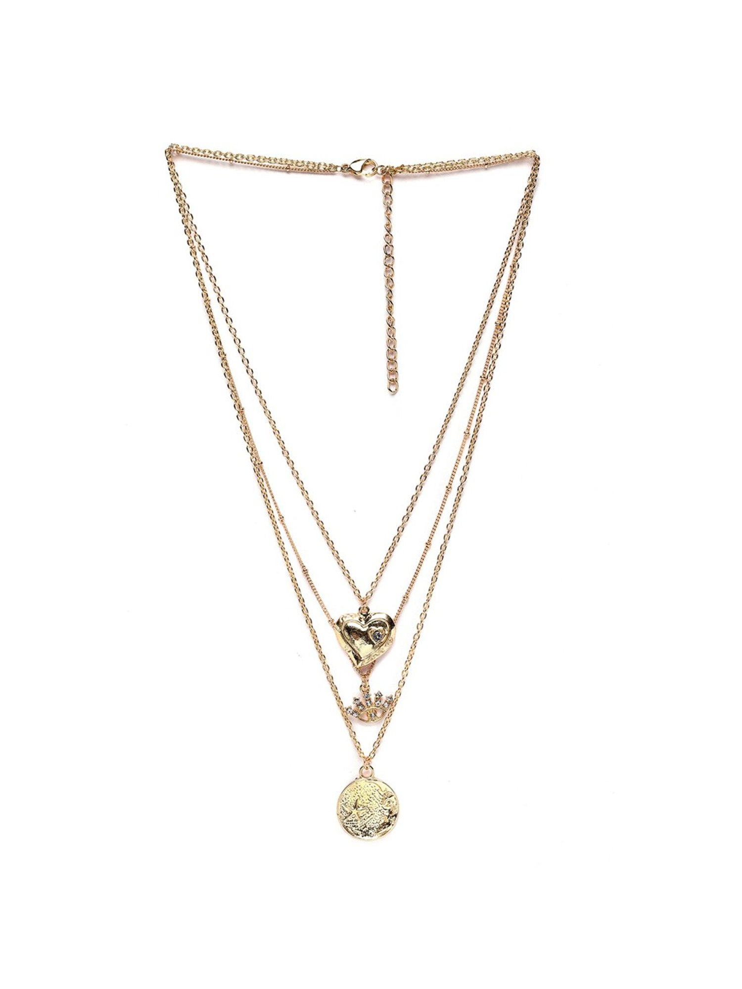 Karatcart Golden Heart and Eye Multicharm Multilayered Chain Women