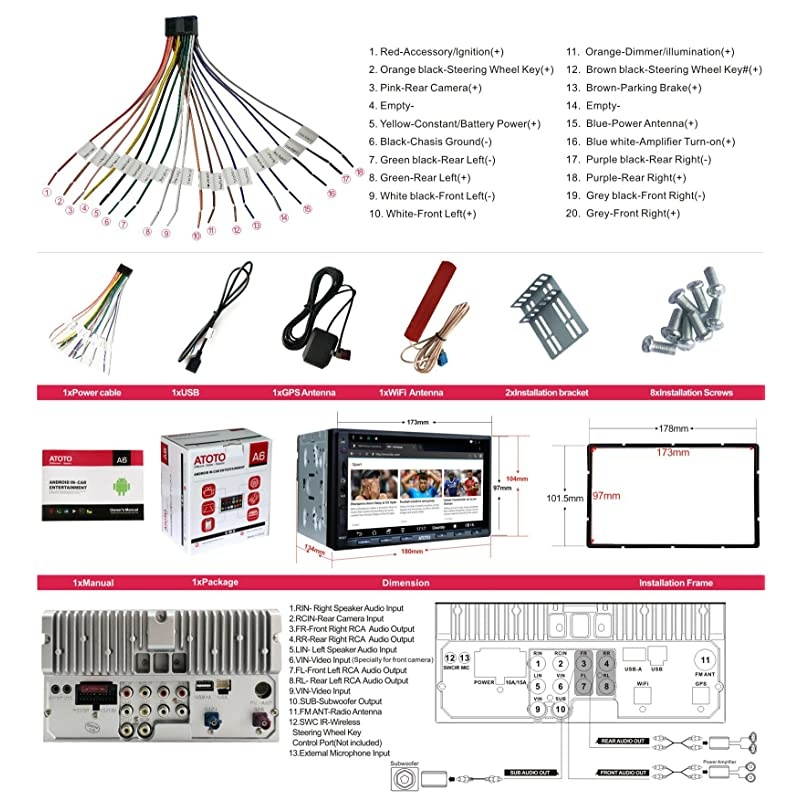 A6 Double Din Android Car Navigation Stereo with Dual Bluetooth - Standard A6Y2710SB 1G/16G Car Entertainment Multimedia Radio,WiFi/BT Tethering Internet,Support 256G SD &More