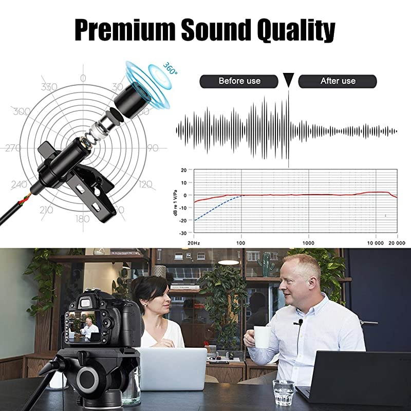 Microphone for iPhone, Camera, Metal Body Lapel Microphone, Professional Omnidirectional Lapel Mic, Video Recording for YouTube, Conference, Vlogging