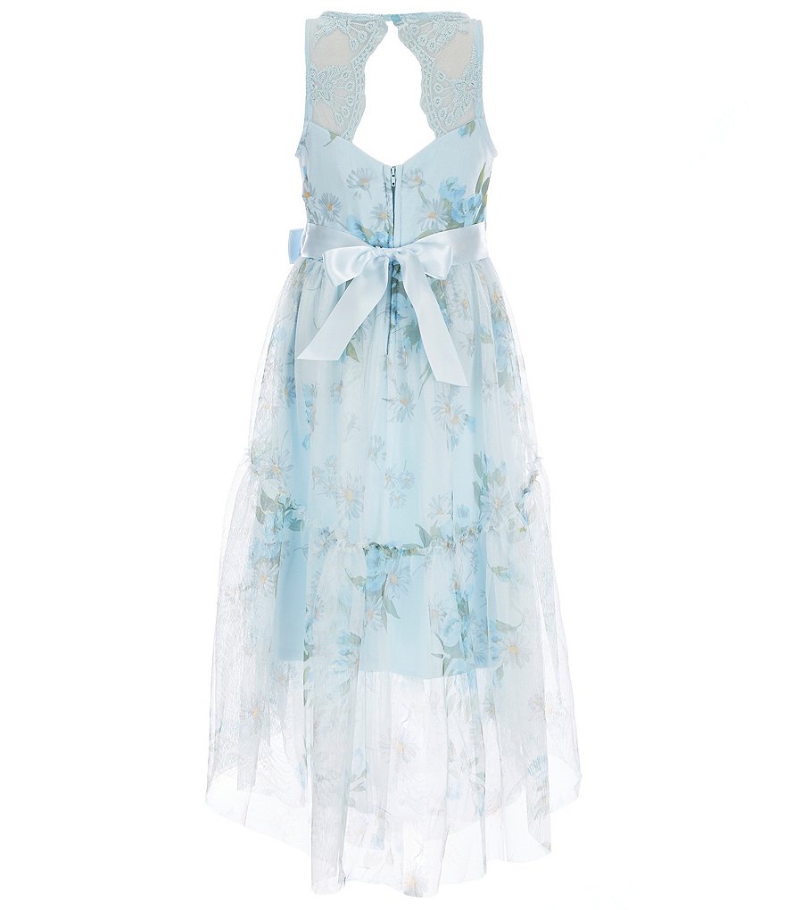 Zunie Big Girls 7-16 Sleeveless Tie-Waist Floral Print Tiered Mesh Skirt Maxi Dress