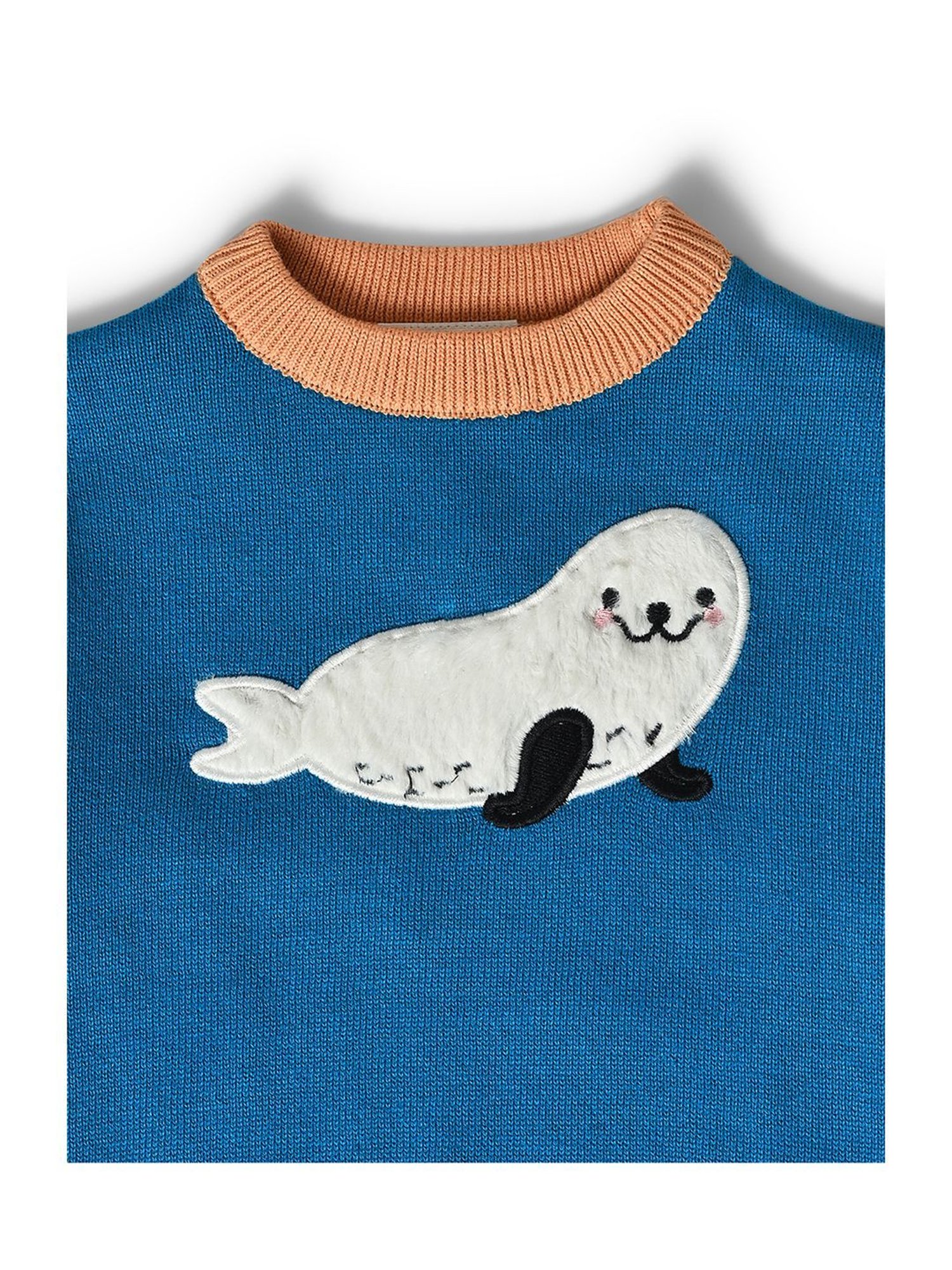 MiArcus Kids Blue & Beige Cotton Applique Full Sleeves Sweater