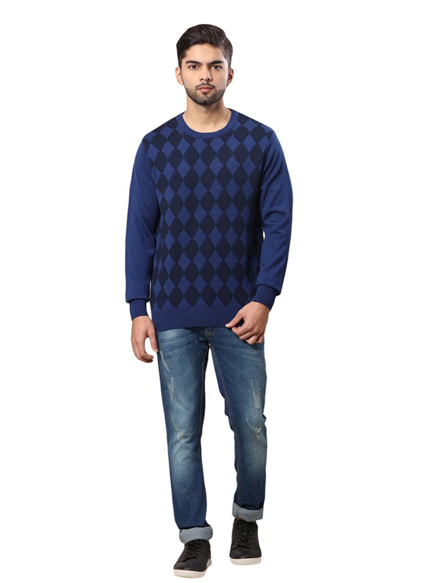 Raymond Blue Regular Fit Texture Sweater