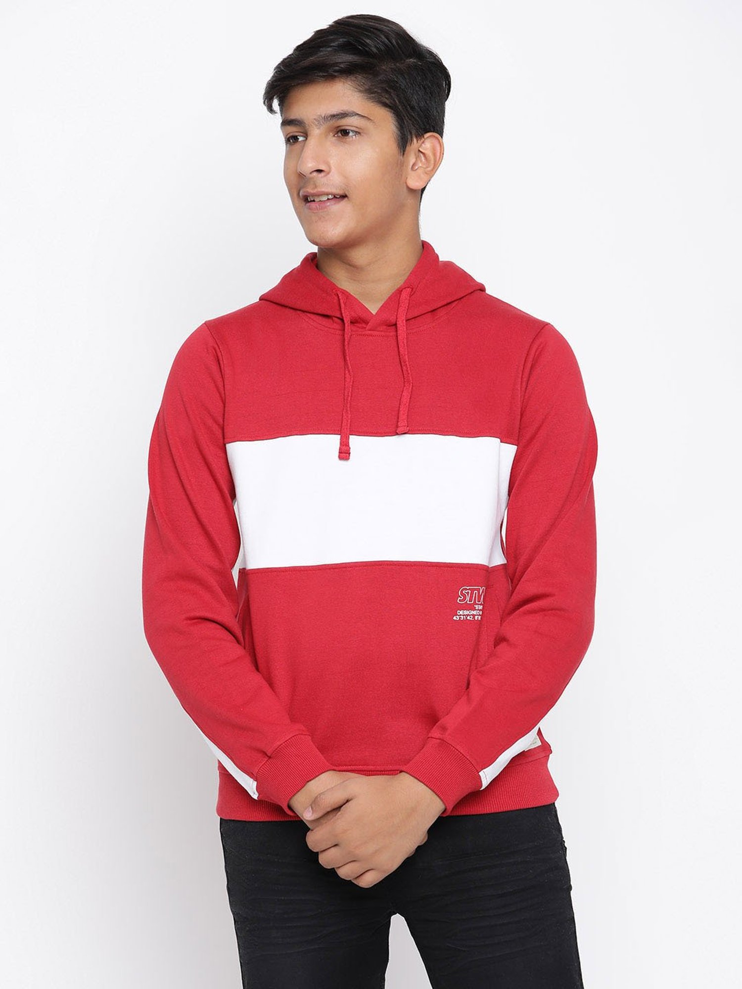 Lil Tomatoes Kids Red & White Color Block Full Sleeves Sweatshirt