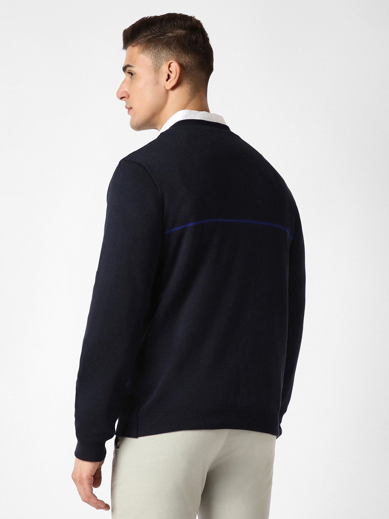 Peter England Black Regular Fit Reversible Sweater