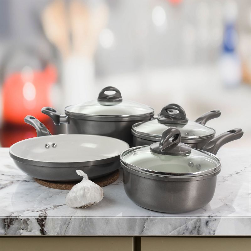 Gibson Home Hestonville 7 Piece Aluminum Nonstick Cookware Set in Grey with Bakelite Handles
