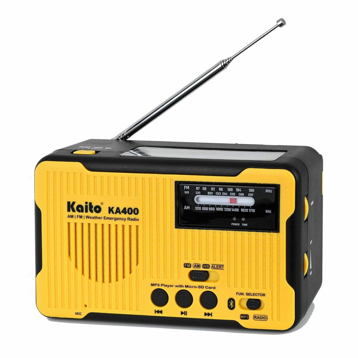 Kaito KA400 Emergency AM FM NOAA Weather Alert Radio with Solar Bluetooth MP3