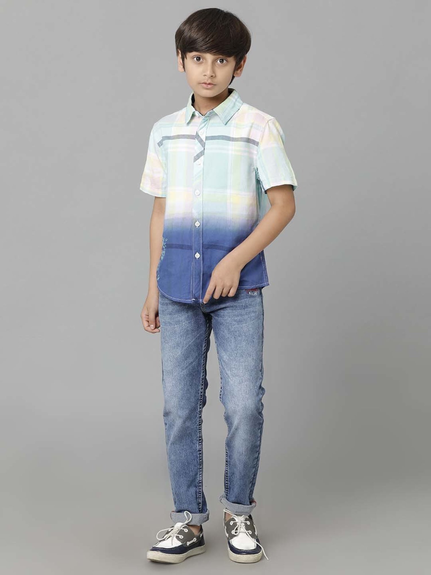 Under Fourteen Only Kids Blue & Pink Cotton Chequered Shirt