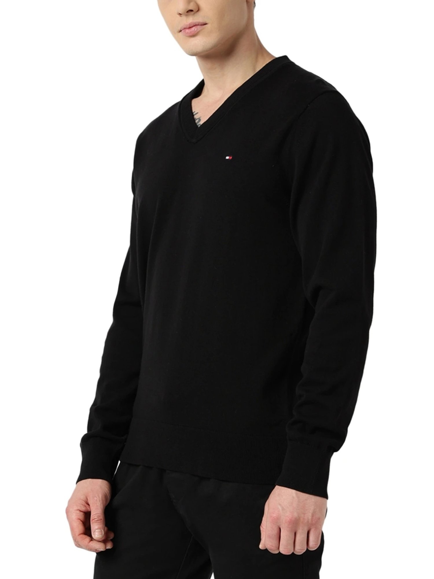 Tommy Hilfiger Black Cotton Regular Fit Sweater