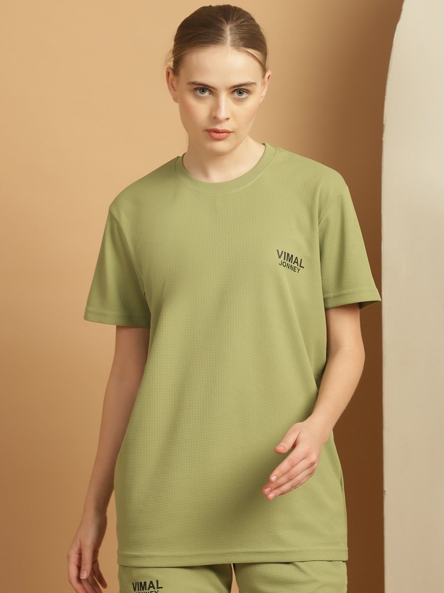 Vimal Jonney Olive Green Logo Print Sports T-Shirt