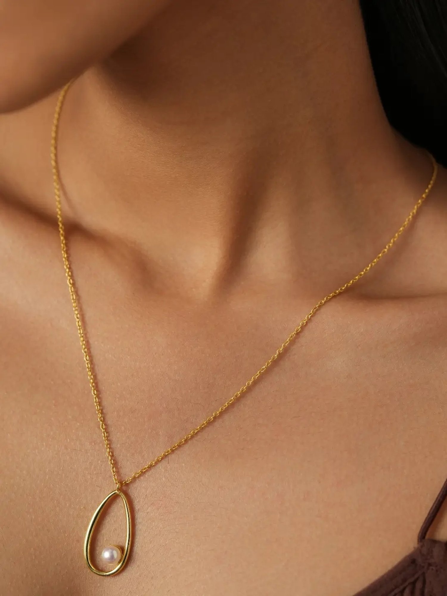 Mabel 92.5 Sterling Silver 18k Gold-Plated Tear Drop with Pearl Charm Pendant Necklace