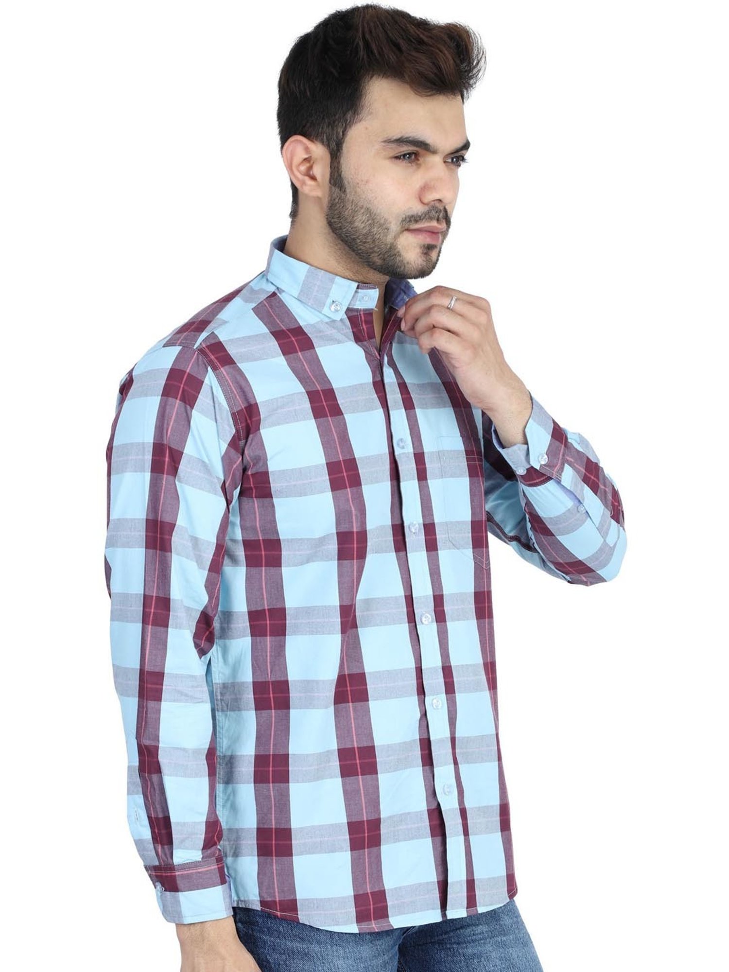 TAHVO Blue Cotton Slim Fit Shirt Pack of 2