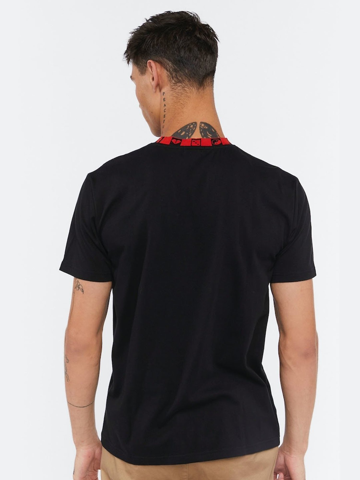 Forever21 Black Cotton Regular Fit Self Pattern T-Shirt