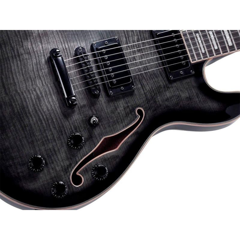 Monoprice Indio Boardwalk Flamed Maple Hollow Body Electric Guitar - Charcoal, With Gig Bag