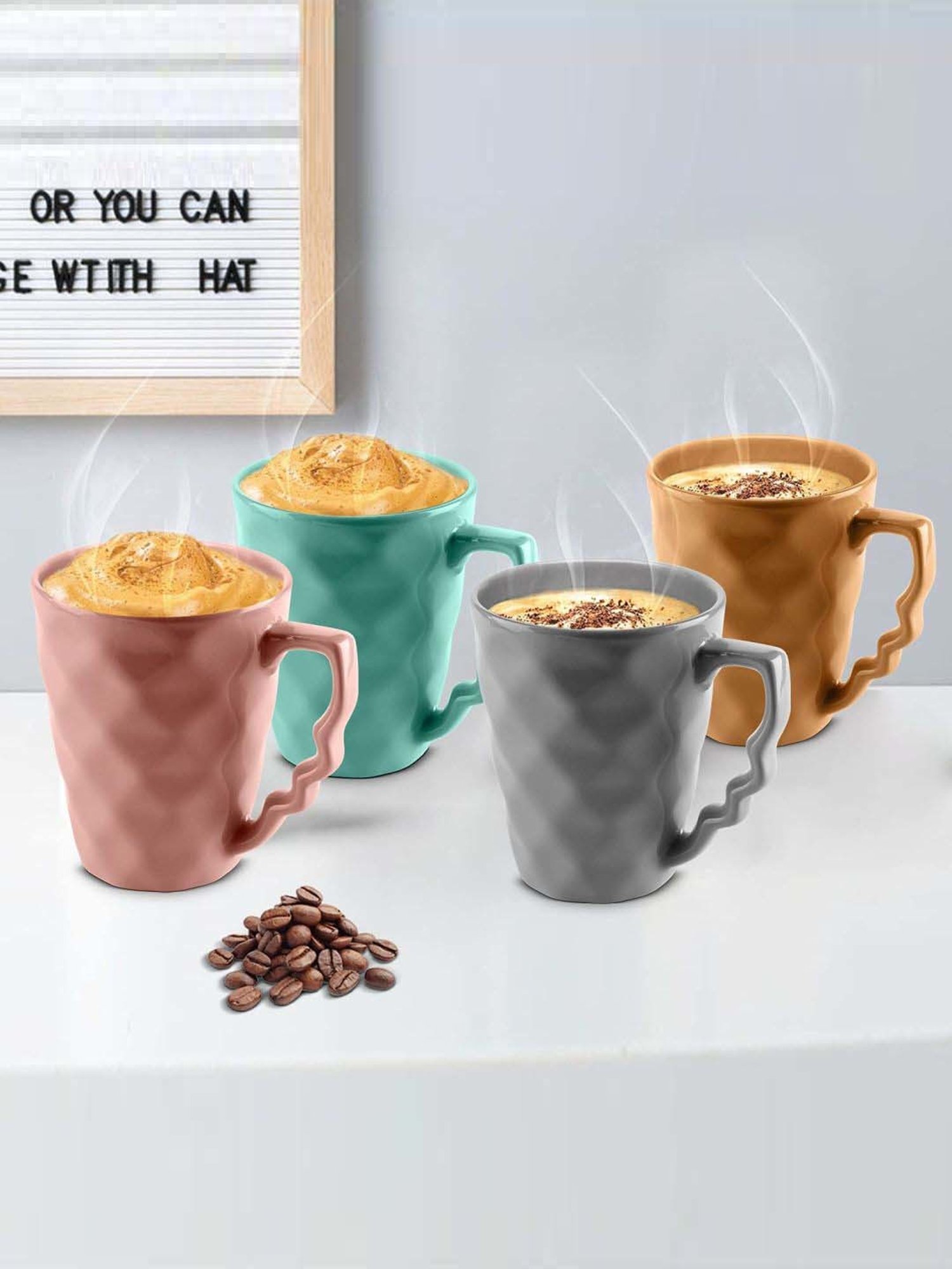 Urban Chef Multicolor Ceramic Microwave Safe Coffee Mug (0.225 L) - Set of 4