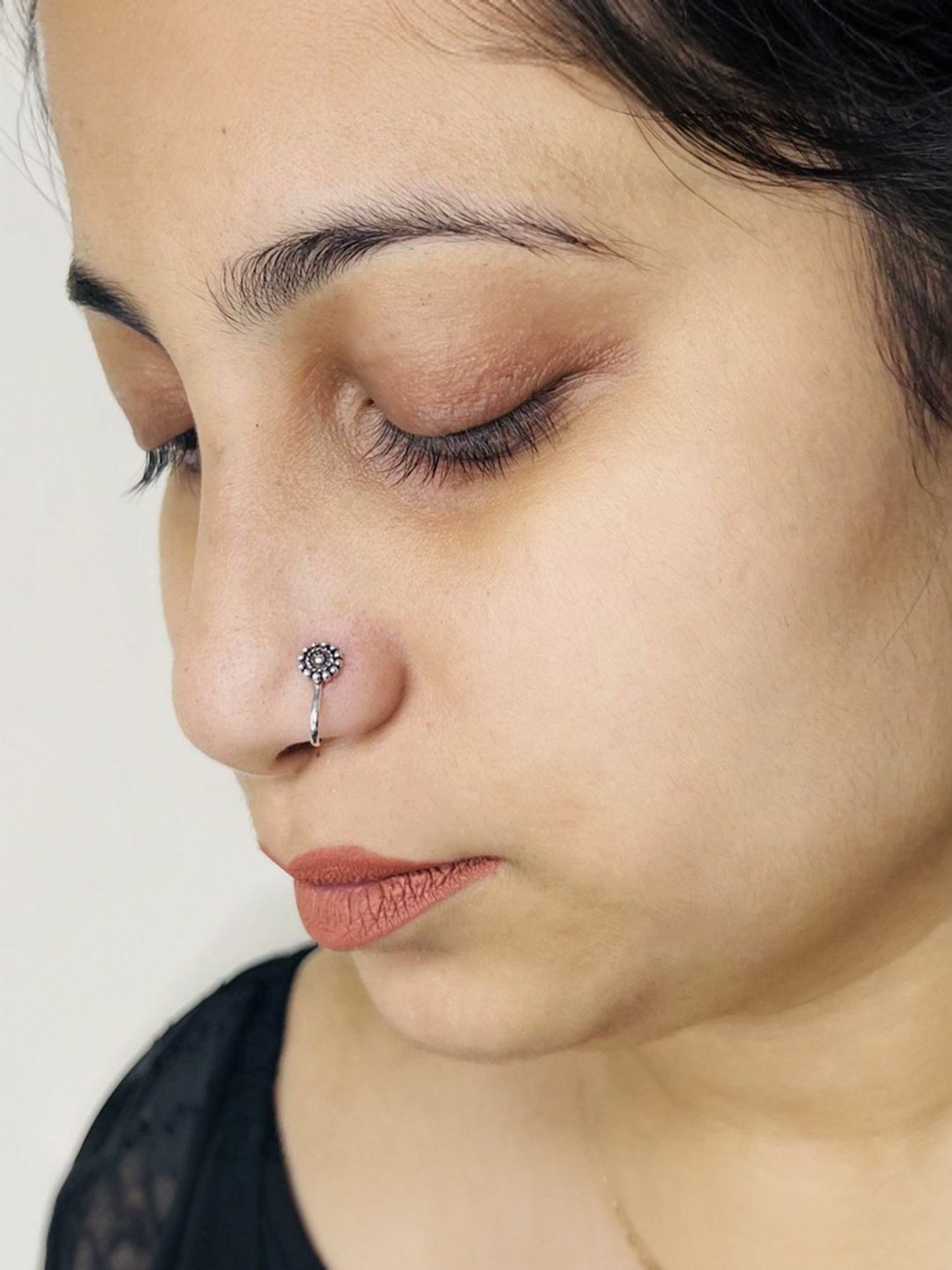 Arte Jewels 925 Sterling Silver Oxidized Round-shape Clip on Nosepin for Women & Girls