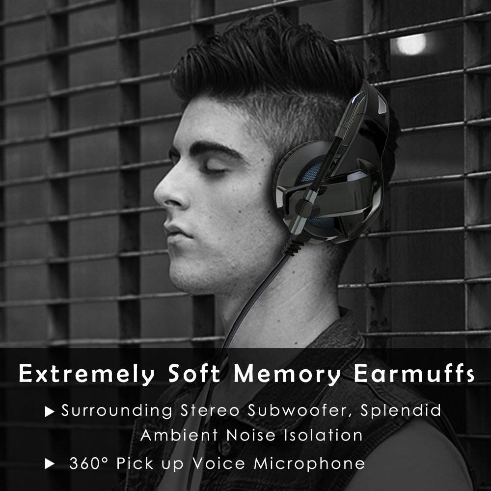 Werleo Gaming Headset for PS4 PC Xbox One Controller Noise Cancelling Over Ear Headphones with Mic Soft Memory Earmuffs for Laptop Mac Switch Games