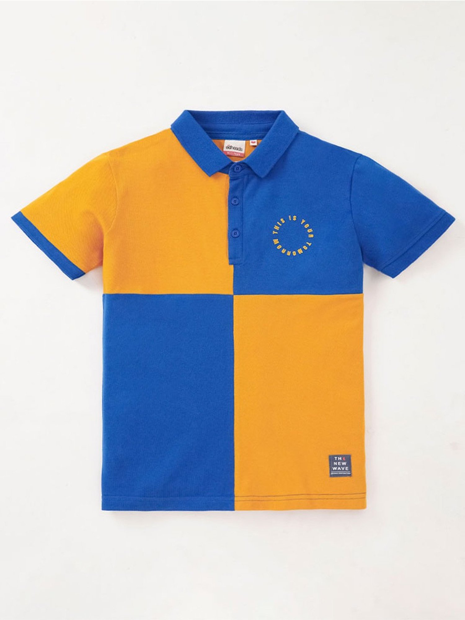 Edheads Kids Blue & Yellow Cotton Color Block Polo T-Shirt