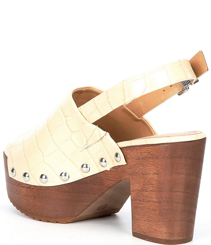 Schutz Yeda Croco Print Studded Leather Platform Block Heel Slingback Clog Sandals