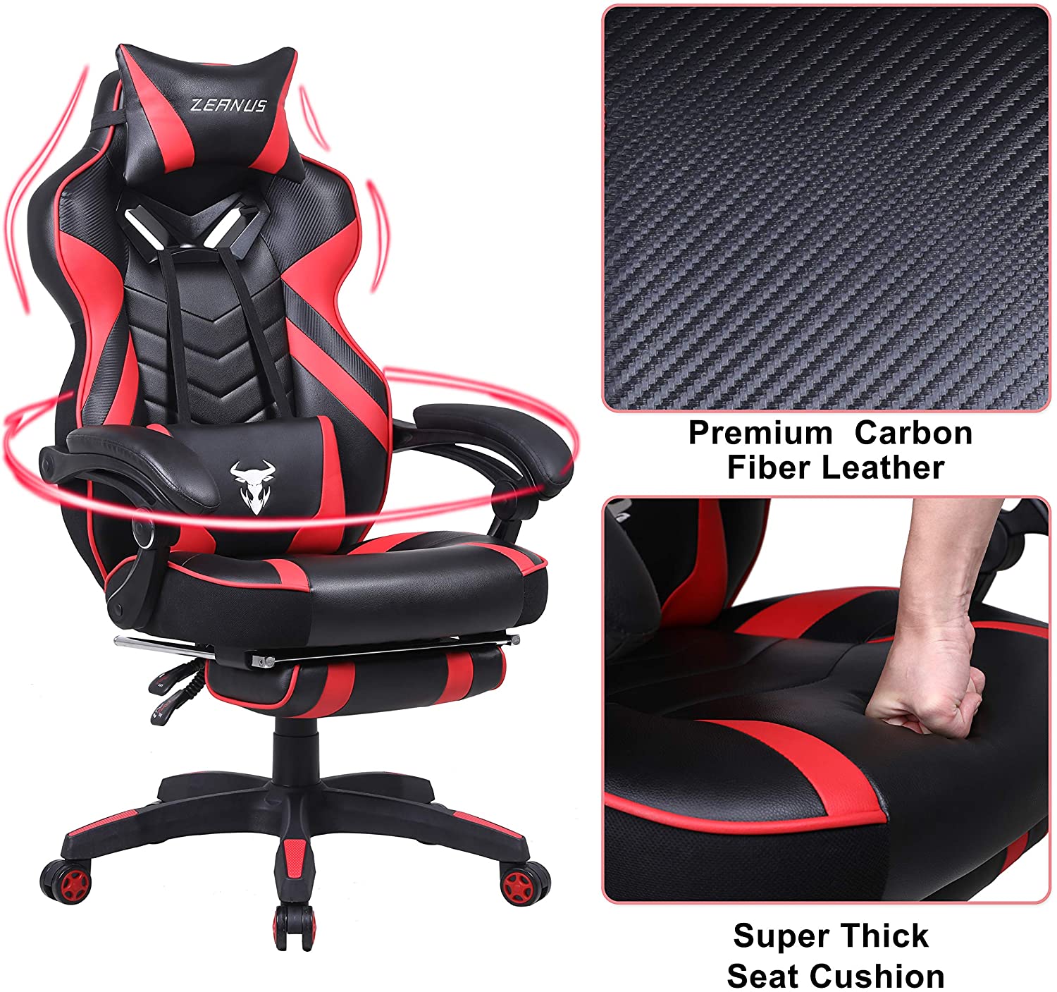 Gaming Chair, Racing Style Computer Desk Chair Padded Armrests Ergonomic Lumbar Support Adjustable Height