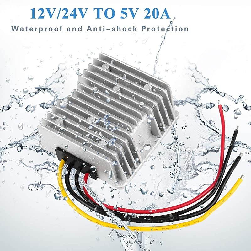 Voltage Regulator Buck Converter 12V 24V Step Down to 5V 20A 100W Reducer Power Converter Waterproof Module Transformer for Golf Cart Club Car