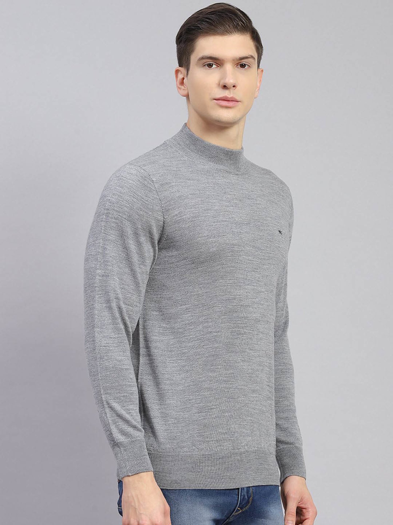 Monte Carlo Grey Regular Fit Pure Wool Sweater