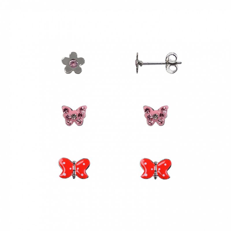 FAO Schwarz Butterfly and Flower Trio Earring Set