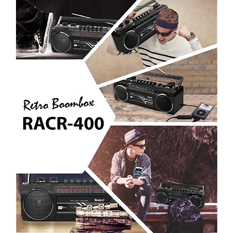 Cassette Boombox, Retro Blueooth Boombox, Cassette Player and Recorder, AM/FM/SW-1-SW2 Radio-4-Band Radio, USB, SD, and Aux in, Black