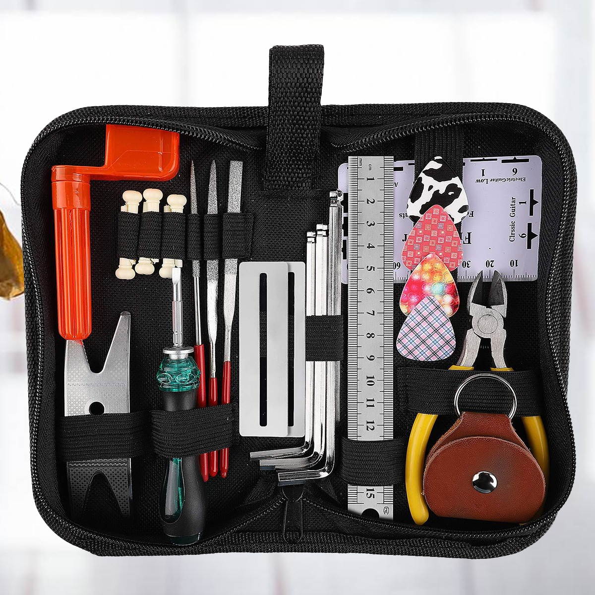 Guitar Repairer Tools Polishing File Wrench Repair Ruler Tools Simple Practical Useful Guitar Repair Tools (Black)