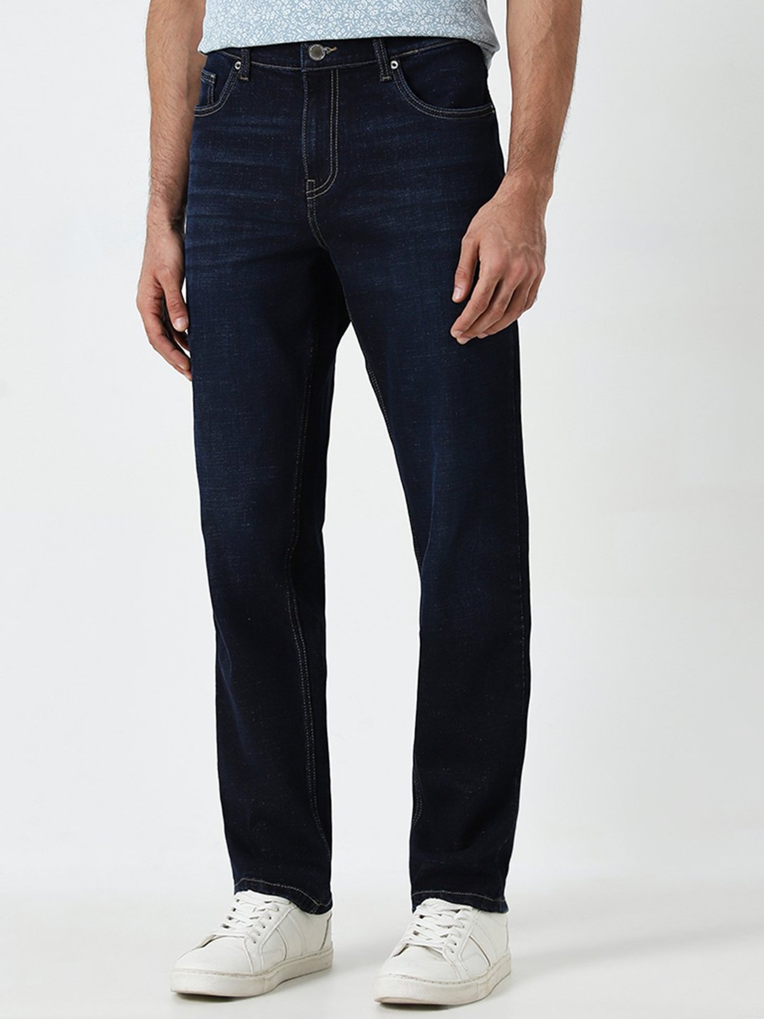 WES Casuals by Westside Dark Blue Relaxed-Fit Mid-Rise Jeans