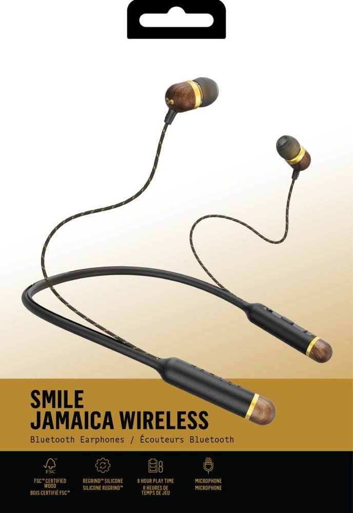 House Of Marley Smile Jamaica Wireless Neckband Bluetooth Headphones with Mic, Signature Black, EM-JE083-SB