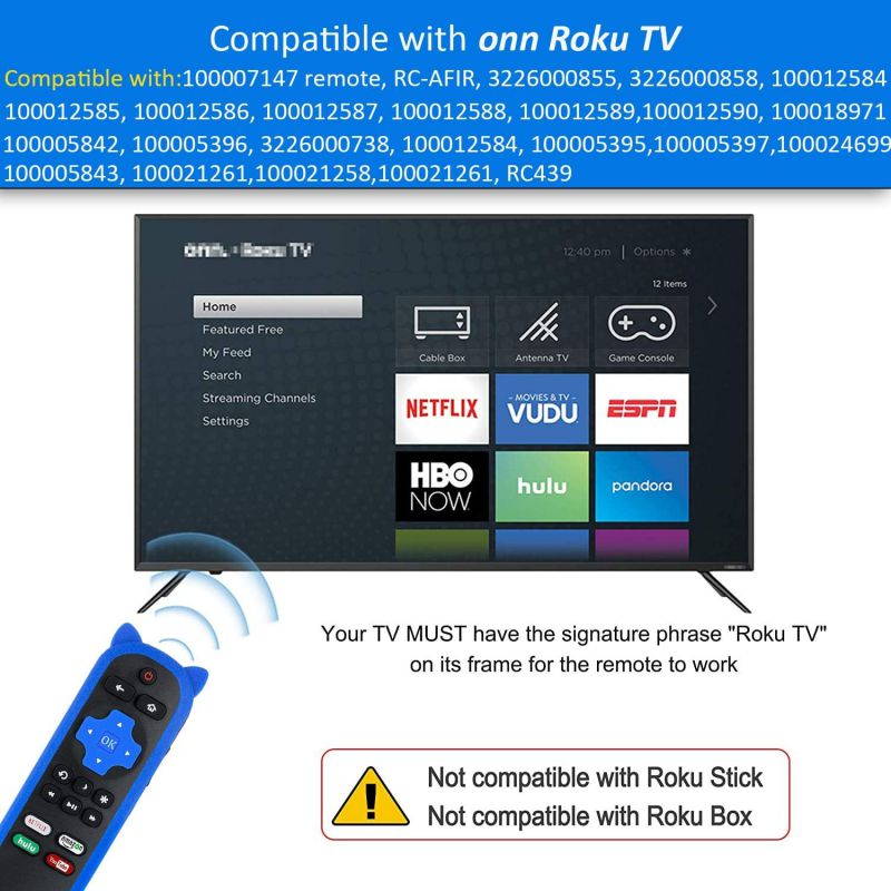 Replacement Remote Compatible with All Onn Roku TV, Universal for Onn Roku TV Remote with Netflix, Amazon, hulu, YouTube 4 Channel Keys, Include Glow Protective Case (No Setup Required)