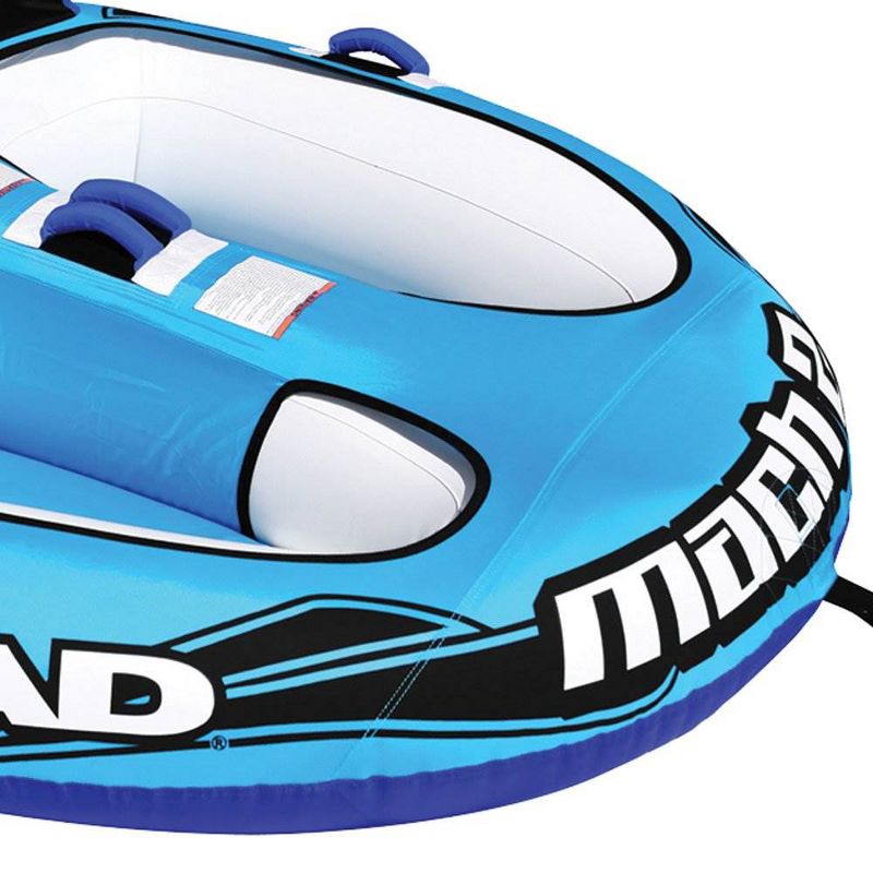 Airhead Mach 2 Inflatable 2 Rider Water Towable Tube w/ 50-60' Tow Rope & Pump