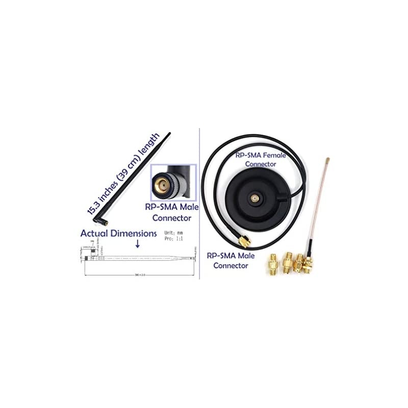 Kit Dual Band WiFi 9dbi Extension Long Range Omni Directional 245Ghz Antenna RPSMA Male Connector on Magnet Base with Connectors and Extenders
