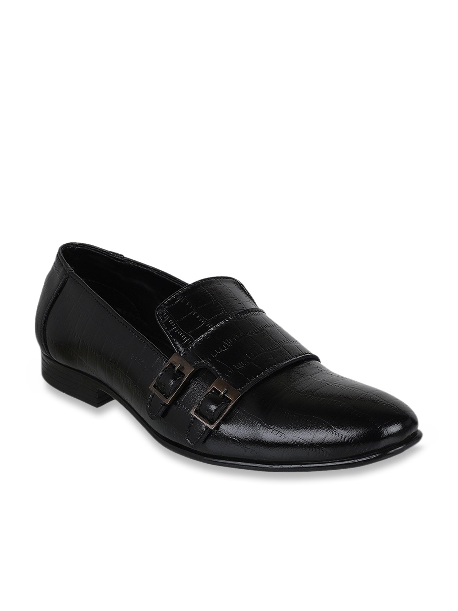 Carlton London Men's Jet Black Monk Shoes