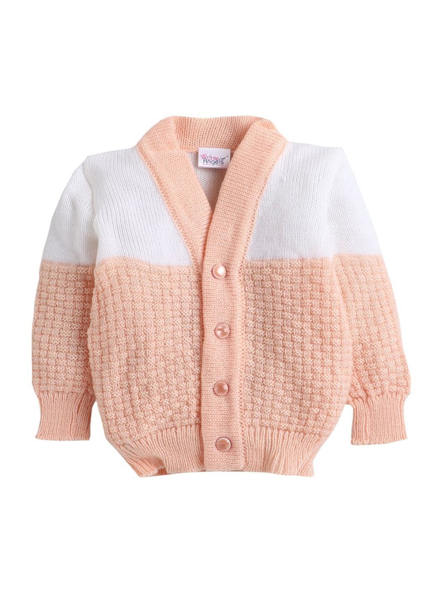 Little Angels Kids Beige & White Textured Pattern Full Sleeves Sweater Set