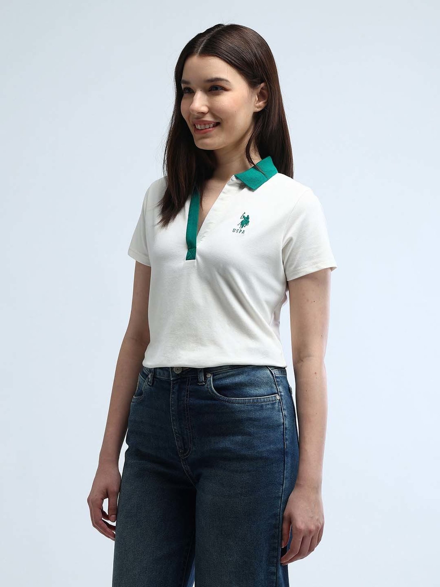 U.S. Polo Assn. White Logo Print Polo T-Shirt