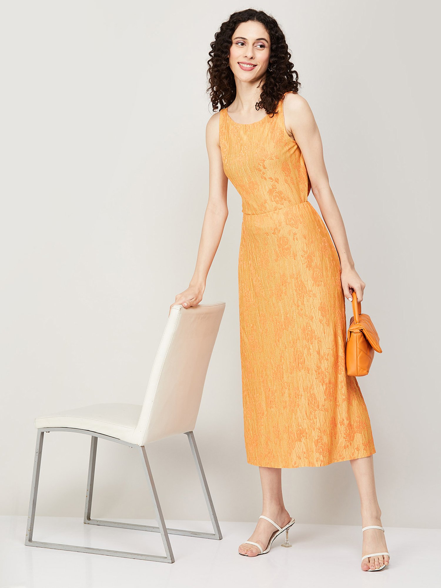 Code by Lifestyle Orange Self Pattern Top