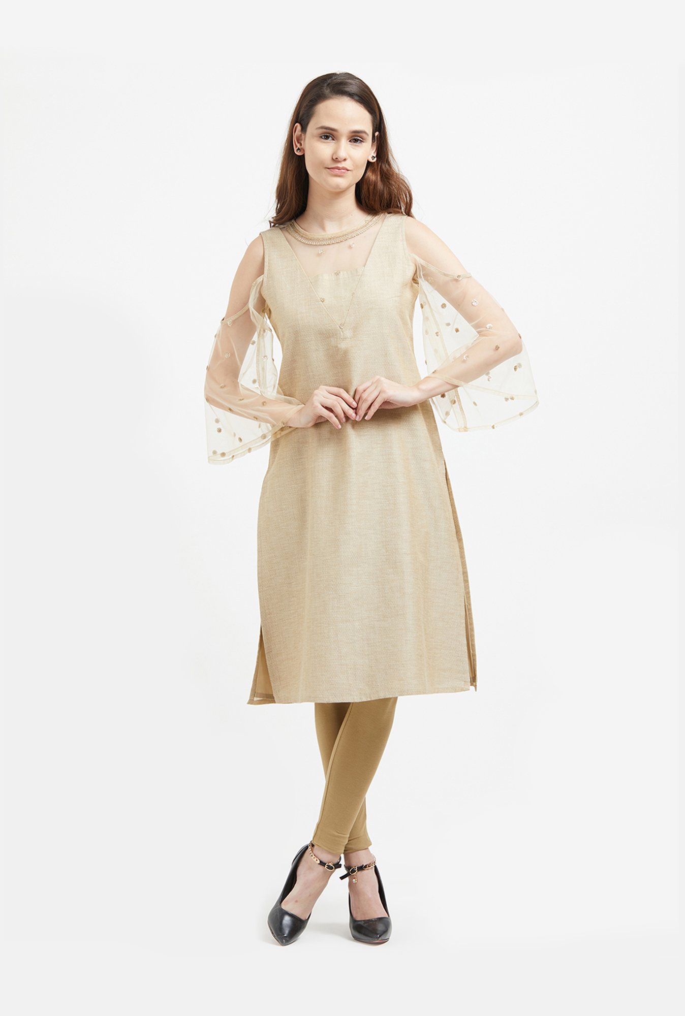 Fusion Beats Beige Full Sleeves Kurta