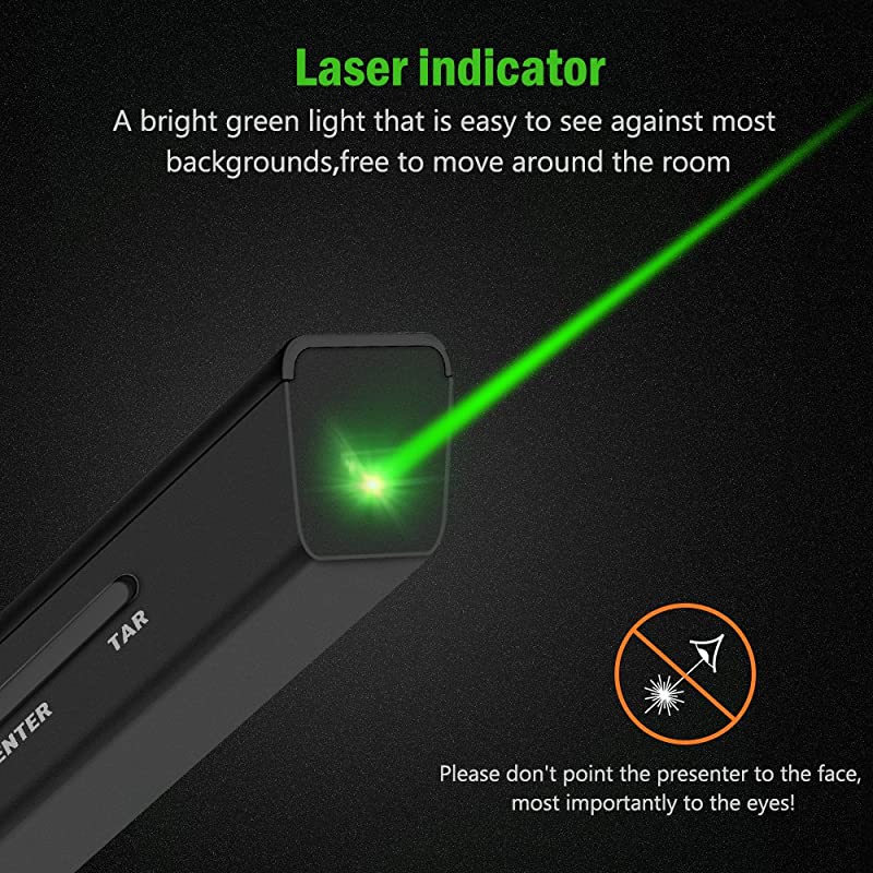 Wireless Presenter Rechargeable Presentation Powerpoint Clicker Green Light USB Remote Control Hyperlink Slide Advancer 24GHz