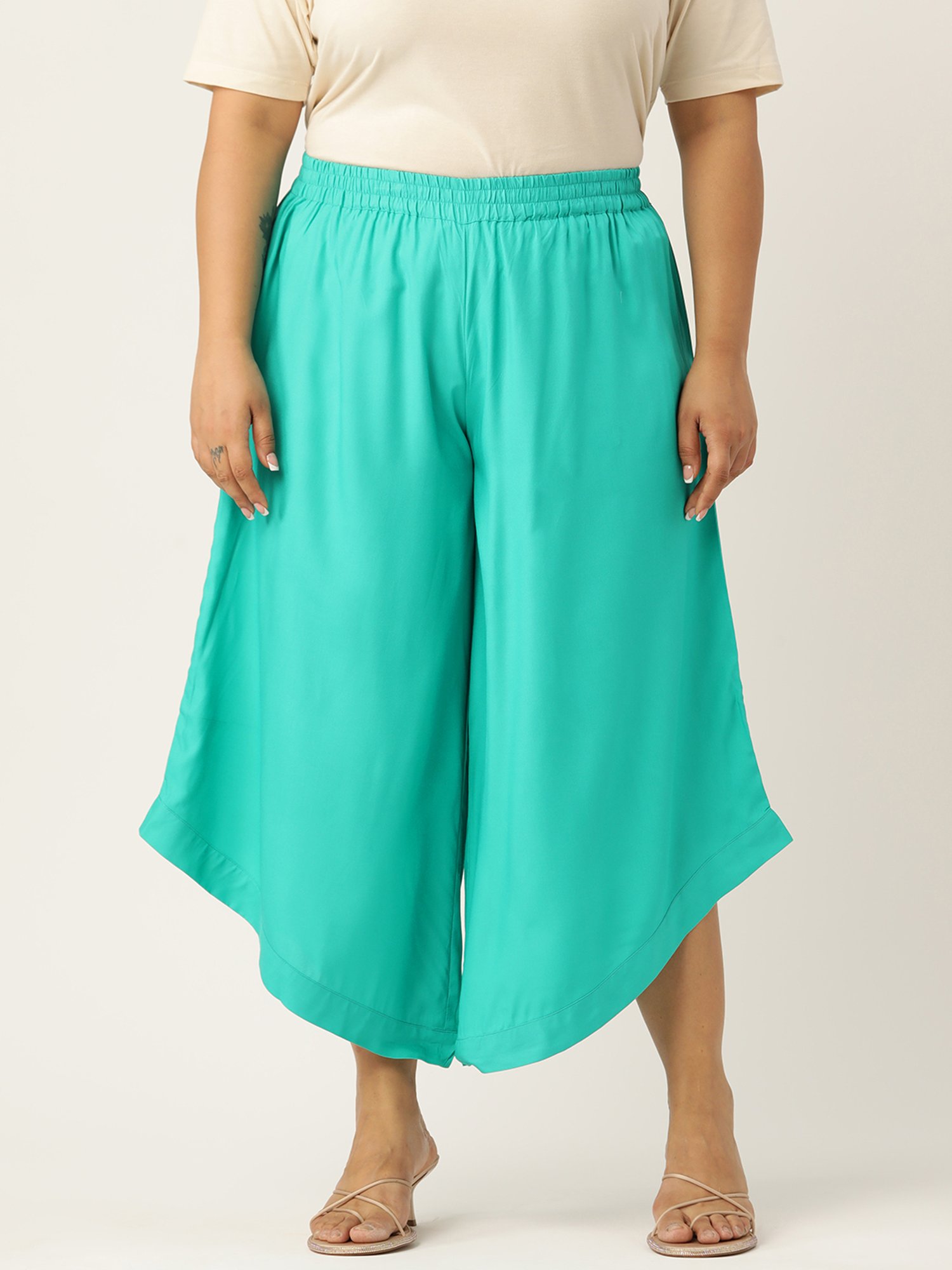 theRebelinme Turquoise Relaxed Fit High Rise Plus Size Culottes