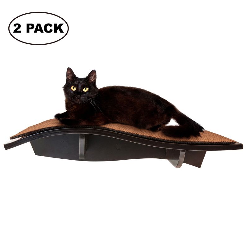 Arf Pets Cat Perch, Wall-Mounted Wooden Shelf For Your Pet - Attractive Curved Wood Ledge Encourages Natural Activity & Fun Exercise For Your Kitty -Sturdy Feline Furniture, Holds Up To 44 Lbs. 2 Pack