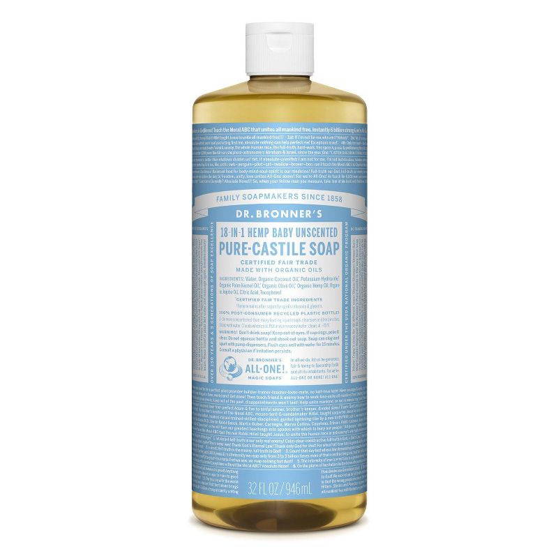 Dr. Bronner's 18-In-1 Hemp Baby Pure Castile Soap - Unscented - 32 fl oz