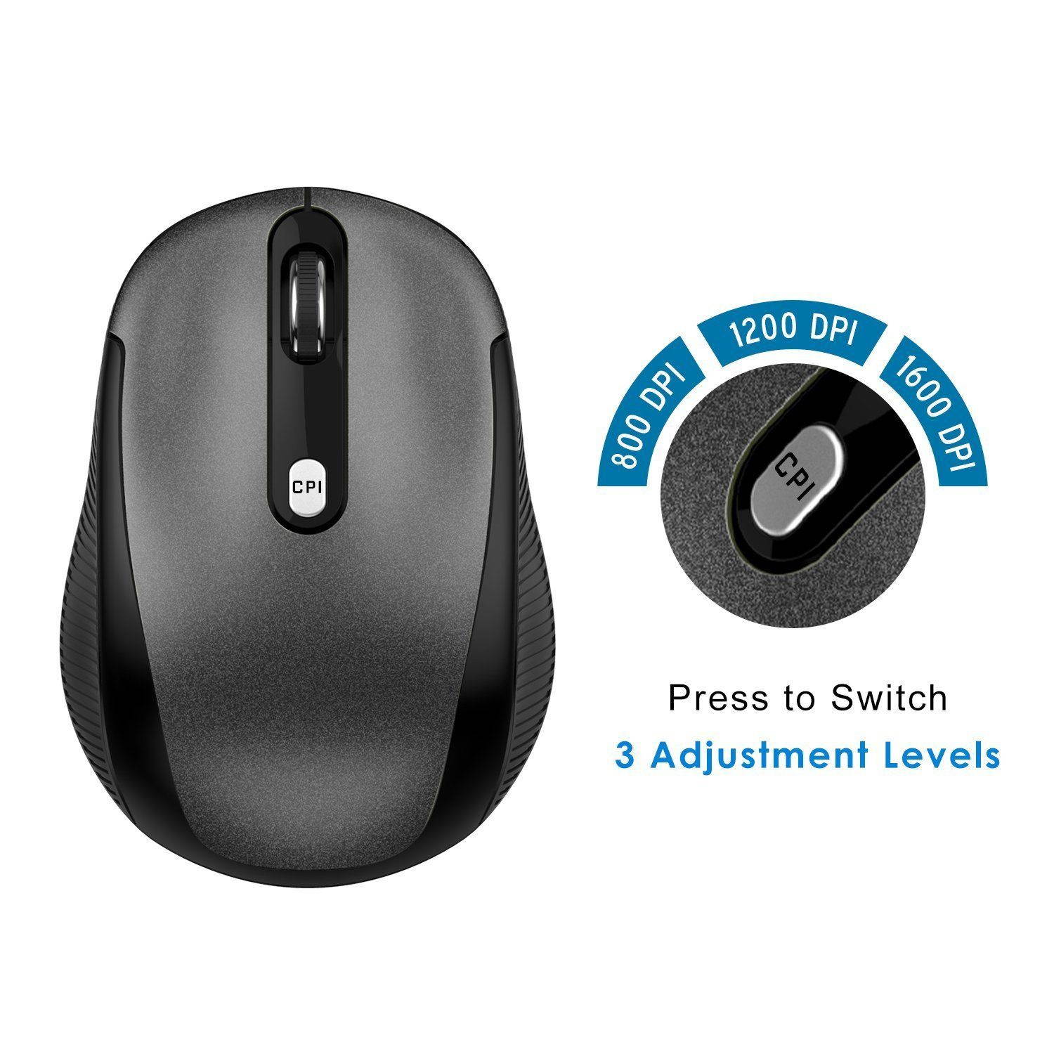 JETech Wireless Mobile Optical Mouse 2.4Ghz with 3 CPI Levels and USB Receiver