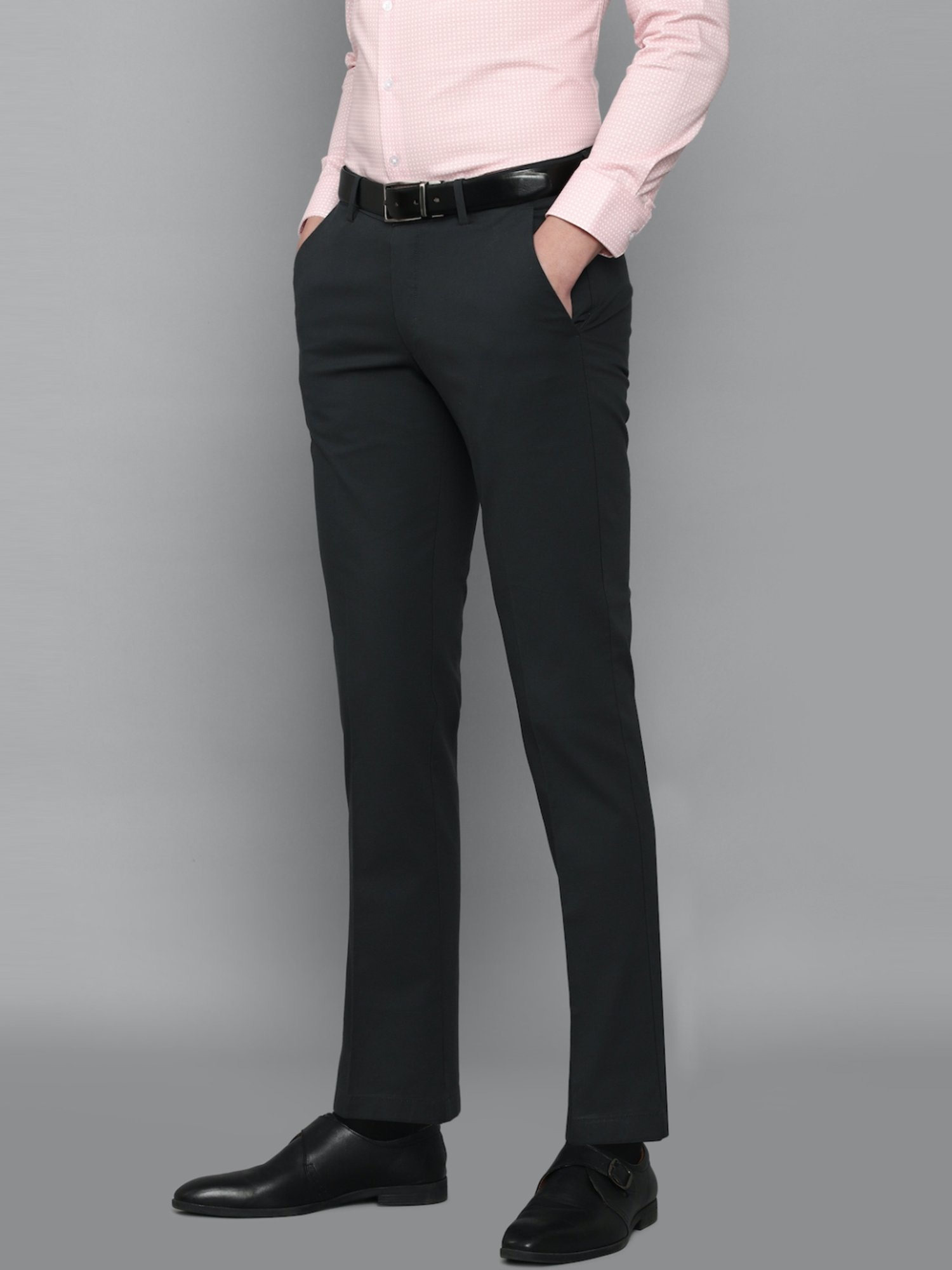 Louis Philippe Grey Cotton Slim Fit Trousers